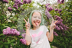 Toddler girl with green hair