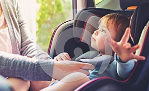 Toddler girl in her car seat photo
