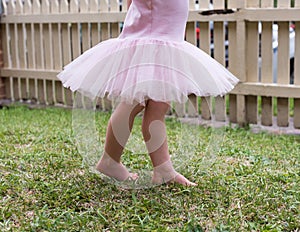 Toddler girl in tutu on grass