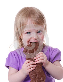 Toddler Holding Chocolate Bunny