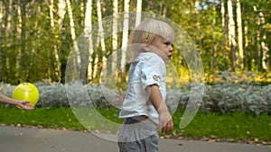 Toddler running to his mom