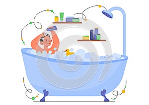 Toddler in shower or bath concept