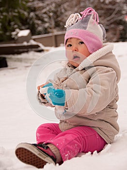 Toddler Toddler Sitting in Snow photo