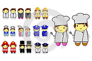 Toddler in various Professional uniform