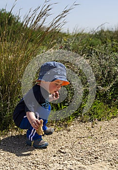 Toddler wearing a hat at nature reserve