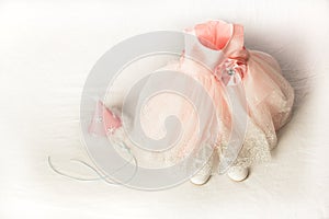 A Toddlers Pink Party Dress, Hat, and Shoes