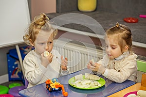 Toddlers Sharing Snack Time at Play Table