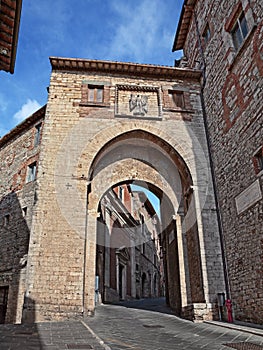 Todi, Umbria, Italy: the ancient city gate Porta Catena