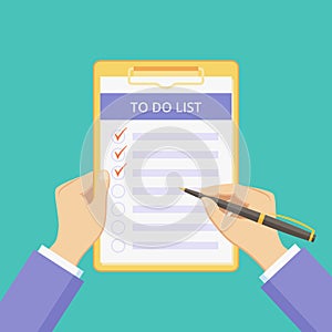 Todo list clipboard with flat hands green graphic photo
