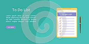 Todo list on clipboard with pen green web template photo