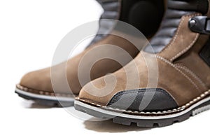 Toe-cap of motorcycle boots for motorcross riding,  on a white background