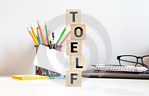 TOEFL - words from wooden blocks with letters