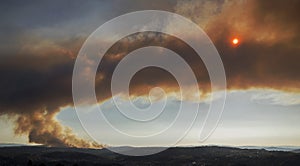 Toen, Ourense, Galicia, EspaÃ±a; 08, 07, 2020: A spectacular forest fire in Toen, Ourense, burns 200 hectares and causes a cloud