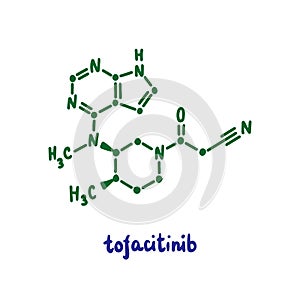 Tofacitinib hand drawn vector formula chemical structure lettering blue green