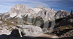 Tofana mountain group panorama in autumn Dolomites mountains in Italy
