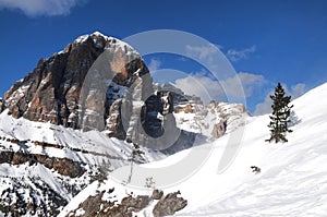 Tofane mountain group, Tofana di Mezzo, Tofana di Dentro, Tofana di Rozes, Dolomites, Cortina d`Ampezzo, Italy photo