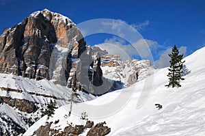 Tofane mountain group, Tofana di Mezzo, Tofana di Dentro, Tofana di Rozes, Dolomites, Cortina d`Ampezzo, Italy photo