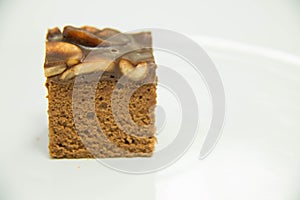 A toffee cake on a white background.