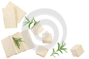 tofu cheese isolated on white background with clipping path and full depth of field, Top view with copy space for your