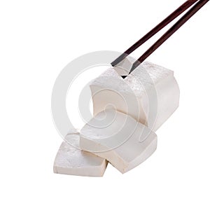 Tofu chopsticks white background