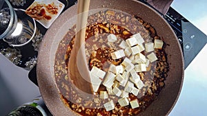 Tofu Cubes in Mapo Tofu Stir-Fry