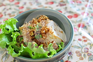 Tofu with dry fish for snack