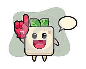 Tofu illustration cartoon with number 1 fans glove