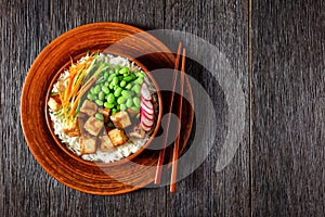 Tofu poke bowl with basmati rice and veggies
