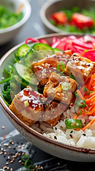 Tofu Temptation Poke Bowl, AI Generated