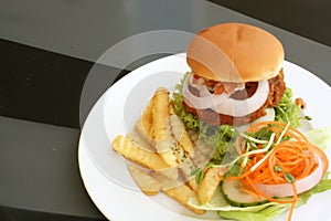 Tofu Vegetarian Burger With French Fries