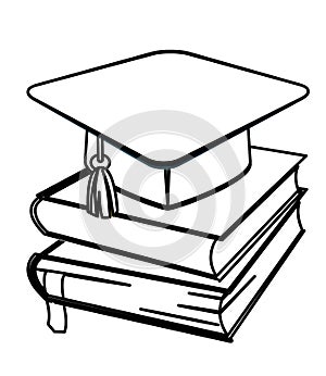 Toga hat and books coloring page photo