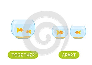 TOGETHER and APART antonyms word card vector template. Flashcard