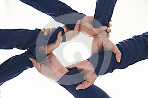 Together collaborate ring of hands teamwork  on white background
