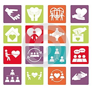 Together, community relation friendly unity social icons color set