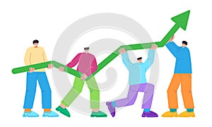 Together holding chart growth increase arrow growth green cooperation teamwork colorful action teen casual flat style