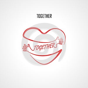 Together typographical design elements and Red heart shape with