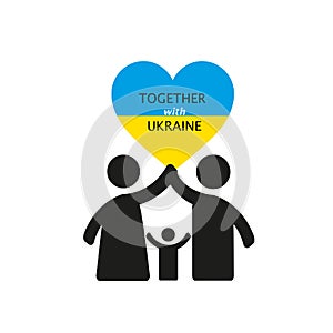 Together with Ukraine. A simple illustration with people in the form of icons,