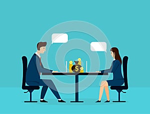 Together working in office,online assistants at work. Team work concept in flat style. Vector illustration design