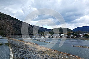 Togetsukyo Bridge and Katsura River in the Arashiyama area of Kyoto, Japan