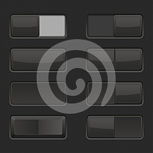 Toggle switch buttons and Push buttons. Black elements