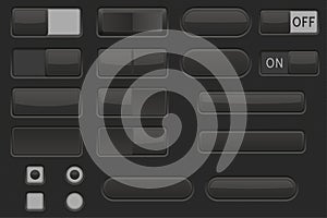 Toggle switch buttons and Push buttons. Black elements