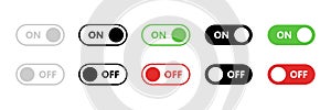 Toggle switch icon. On and off buttons in various styles for user interface vector illustration. Interactive control element for
