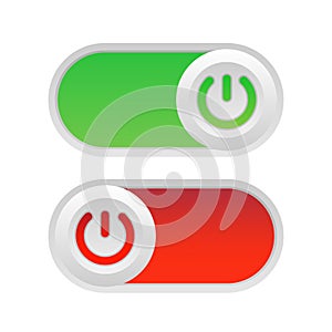 Toggle switch. On and Off. On white background. Vector illustration.