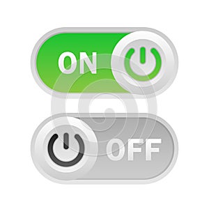 Toggle switch. On and Off. On white background. Vector illustration.