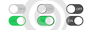 Toggle vector switch slider button. on off. mobile phone ui interface turn power. control web bar. active green inactive grey