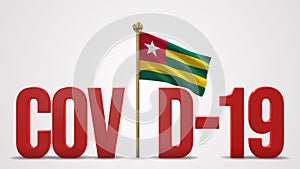Togo realistic 3D flag and Covid-19 illustration.