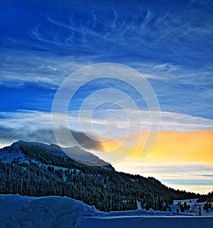 Togwotee Pass Absaroka Mountains at sunset / twilight during the winter in Wyoming photo