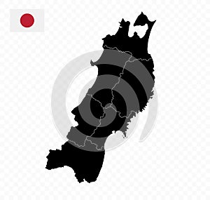 Tohoku Map. Map of Japan Prefecture. Black color photo