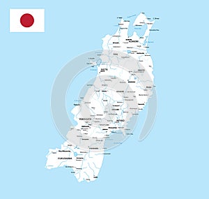 Tohoku Map. Map of Japan Prefecture. White color photo