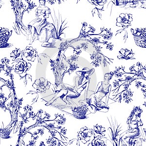 toile de jouy seamless pattern photo